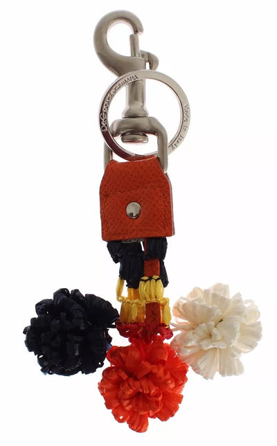 Dolce &amp; Gabbana zilverbruine raffia leren sluiting sleutelhanger