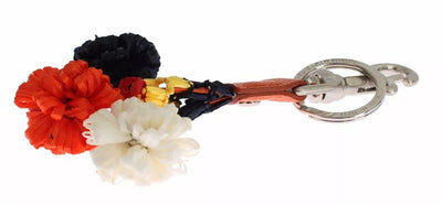 Dolce &amp; Gabbana zilverbruine raffia leren sluiting sleutelhanger
