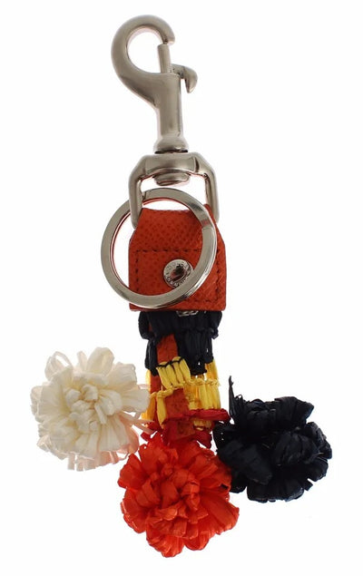 Dolce &amp; Gabbana zilverbruine raffia leren sluiting sleutelhanger