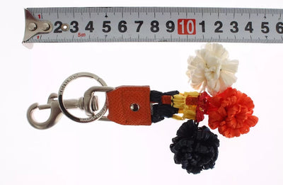 Dolce &amp; Gabbana zilverbruine raffia leren sluiting sleutelhanger