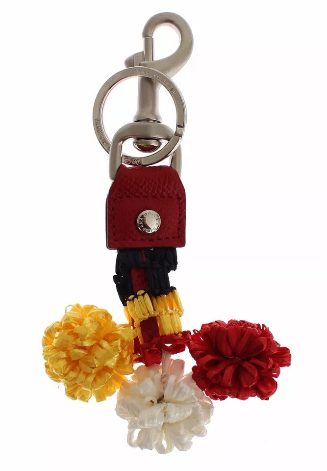 Dolce &amp; Gabbana Zilverbruine Raffia Leren Sluiting Zoeker Ketting Sleutelhanger