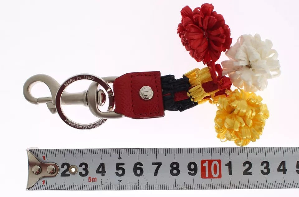 Dolce &amp; Gabbana Zilverbruine Raffia Leren Sluiting Zoeker Ketting Sleutelhanger