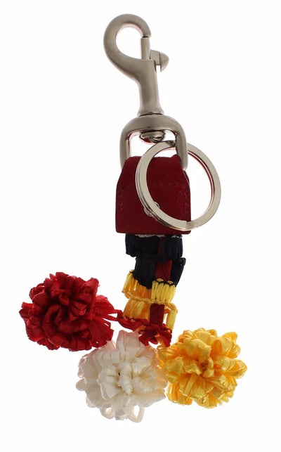 Dolce &amp; Gabbana Zilverbruine Raffia Leren Sluiting Zoeker Ketting Sleutelhanger