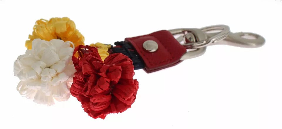 Dolce &amp; Gabbana Zilverbruine Raffia Leren Sluiting Zoeker Ketting Sleutelhanger
