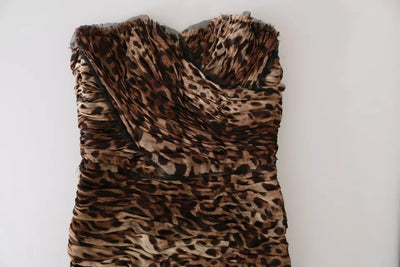 Dolce &amp; Gabbana Bruine Luipaard Zijden Chiffon Gerimpelde Zeemeermin Maxi-jurk