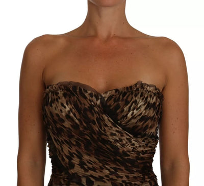 Dolce &amp; Gabbana Bruine Luipaard Zijden Chiffon Gerimpelde Zeemeermin Maxi-jurk