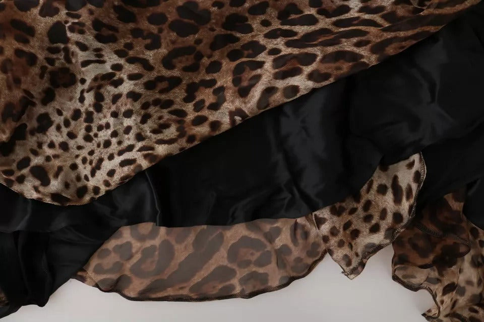 Dolce &amp; Gabbana Bruine Luipaard Zijden Chiffon Gerimpelde Zeemeermin Maxi-jurk