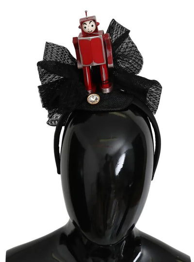 Dolce &amp; Gabbana Rode Zwarte Robot Helder Kristal Hoofdband Tiara Diadeem