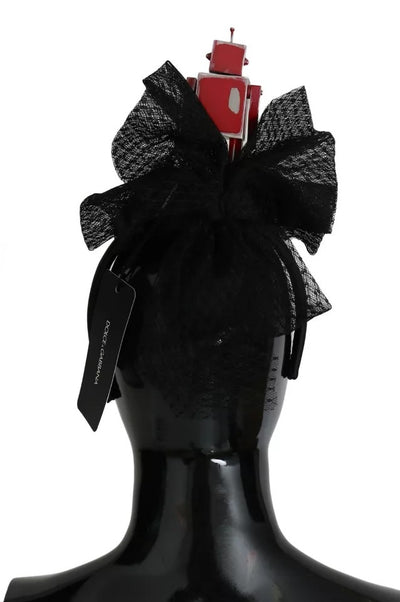 Dolce &amp; Gabbana Rode Zwarte Robot Helder Kristal Hoofdband Tiara Diadeem