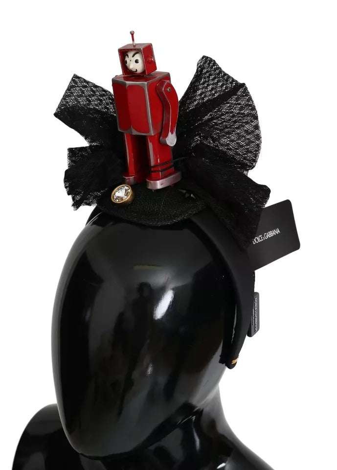 Dolce &amp; Gabbana Rode Zwarte Robot Helder Kristal Hoofdband Tiara Diadeem