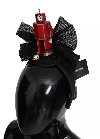 Dolce &amp; Gabbana Rode Zwarte Robot Helder Kristal Hoofdband Tiara Diadeem