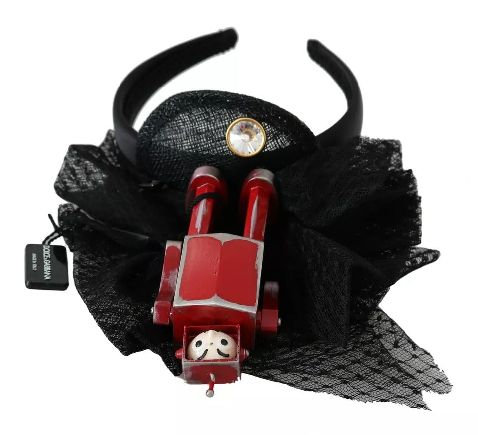 Dolce &amp; Gabbana Rode Zwarte Robot Helder Kristal Hoofdband Tiara Diadeem