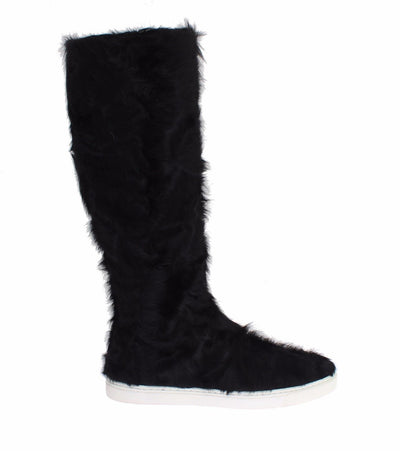 Bottes en cuir et fourrure d'agneau noires Xiangao de Dolce &amp; Gabbana