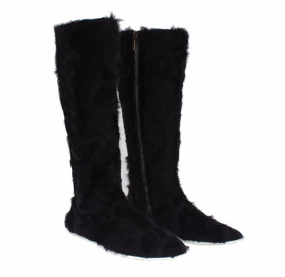 Bottes en cuir et fourrure d'agneau noires Xiangao de Dolce &amp; Gabbana