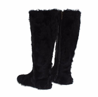 Bottes en cuir et fourrure d'agneau noires Xiangao de Dolce &amp; Gabbana