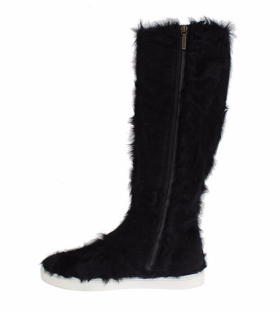 Bottes en cuir et fourrure d'agneau noires Xiangao de Dolce &amp; Gabbana