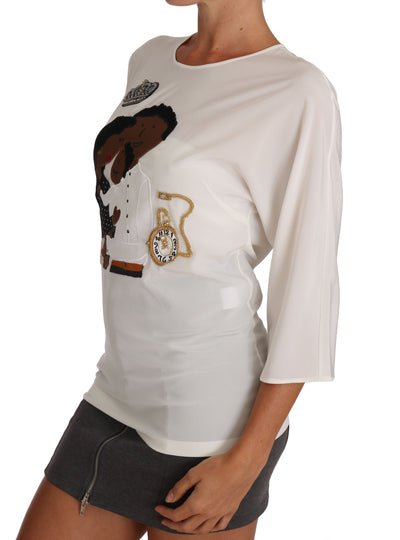 Dolce &amp; Gabbana Witte Zijden #dgfamily Kristallen T-shirt