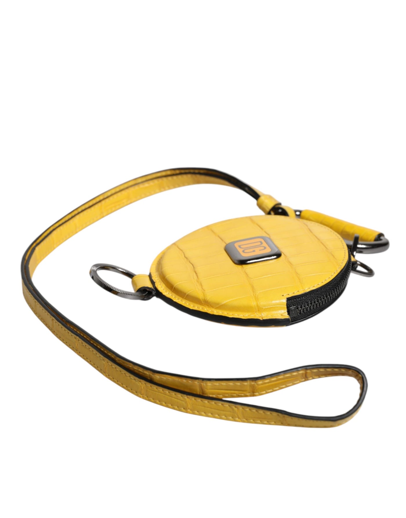 Dolce &amp; Gabbana gele ronde leren DG-logo portemonnee met lanyard