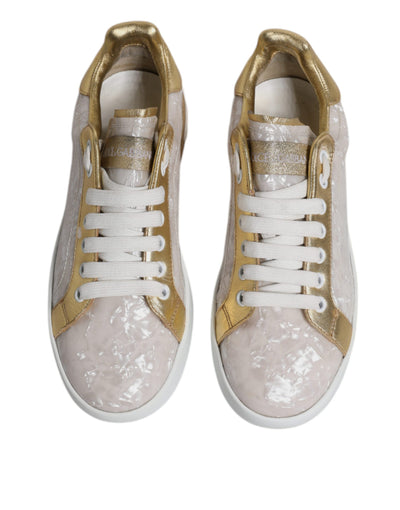 Dolce &amp; Gabbana Witte Portofino Moeder van Parel Sneakers Casual Schoenen