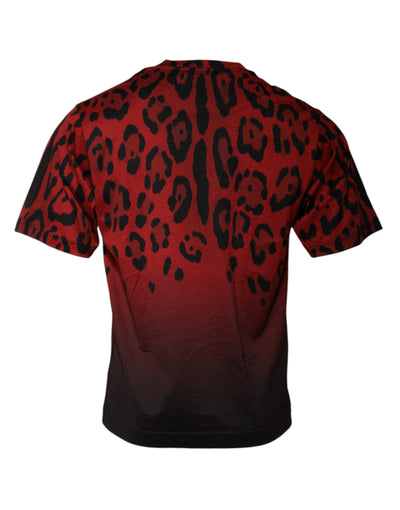Dolce &amp; Gabbana Rood Luipaard Katoenen T-shirt met Korte Mouwen