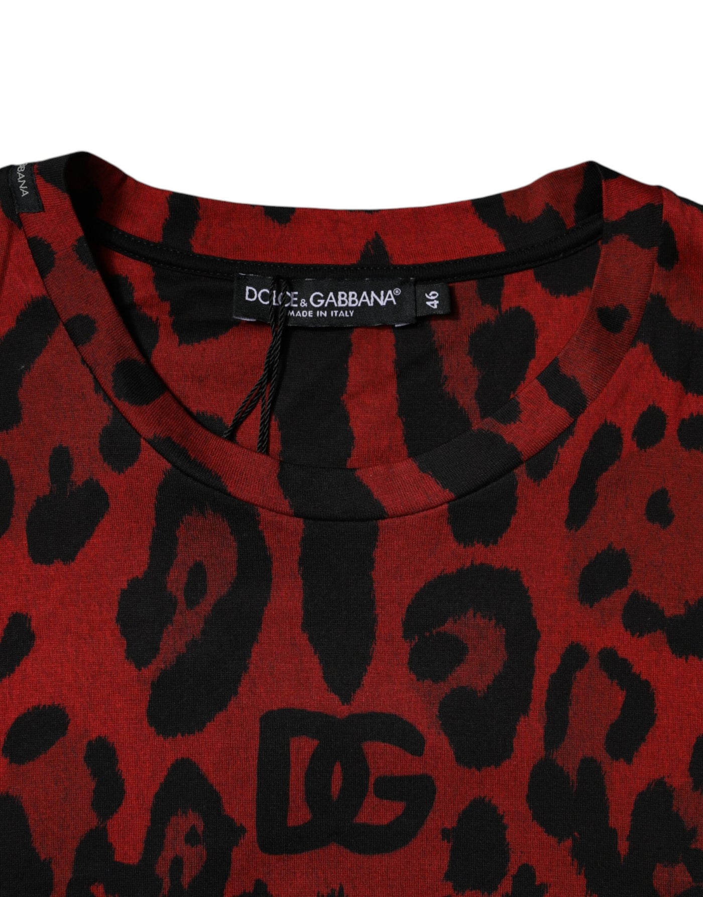 Dolce &amp; Gabbana Rood Luipaard Katoenen T-shirt met Korte Mouwen