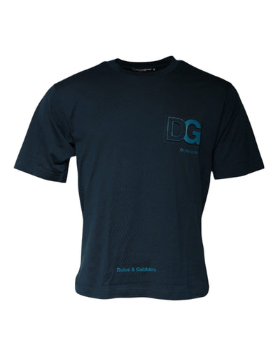 Dolce &amp; Gabbana Blue Logo Crew Neck T-shirt met korte mouwen