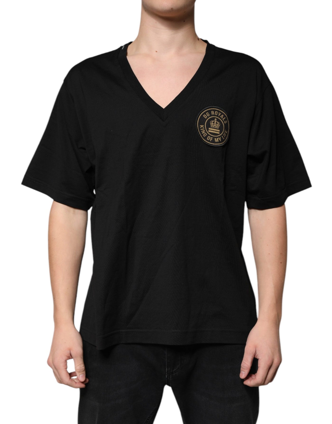 Dolce &amp; Gabbana Zwart Katoenen Logo V-hals T-shirt met Korte Mouwen