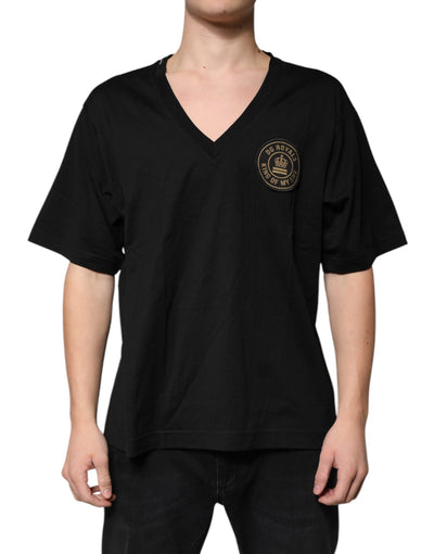Dolce &amp; Gabbana Zwart Katoenen Logo V-hals T-shirt met Korte Mouwen