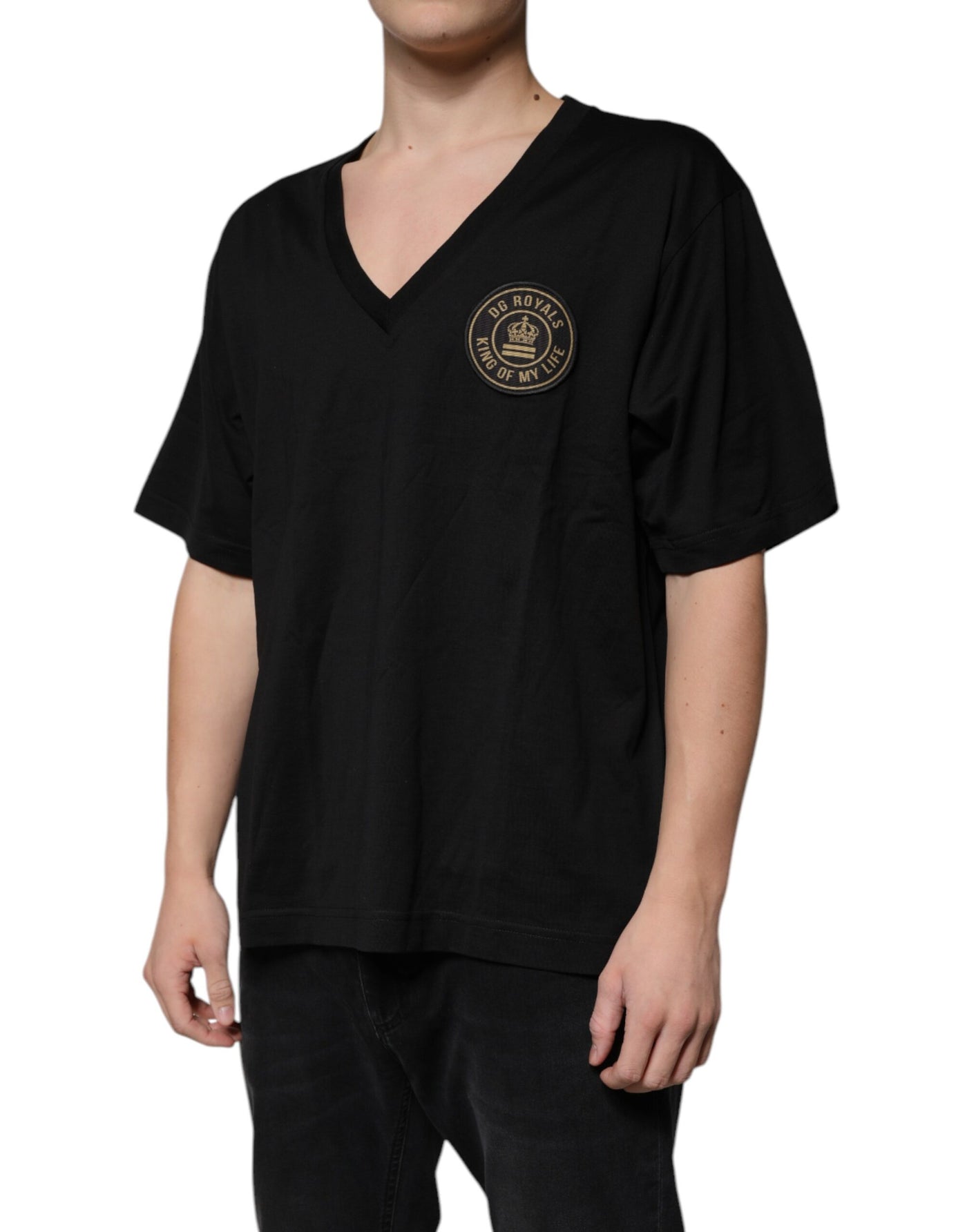 Dolce &amp; Gabbana Zwart Katoenen Logo V-hals T-shirt met Korte Mouwen