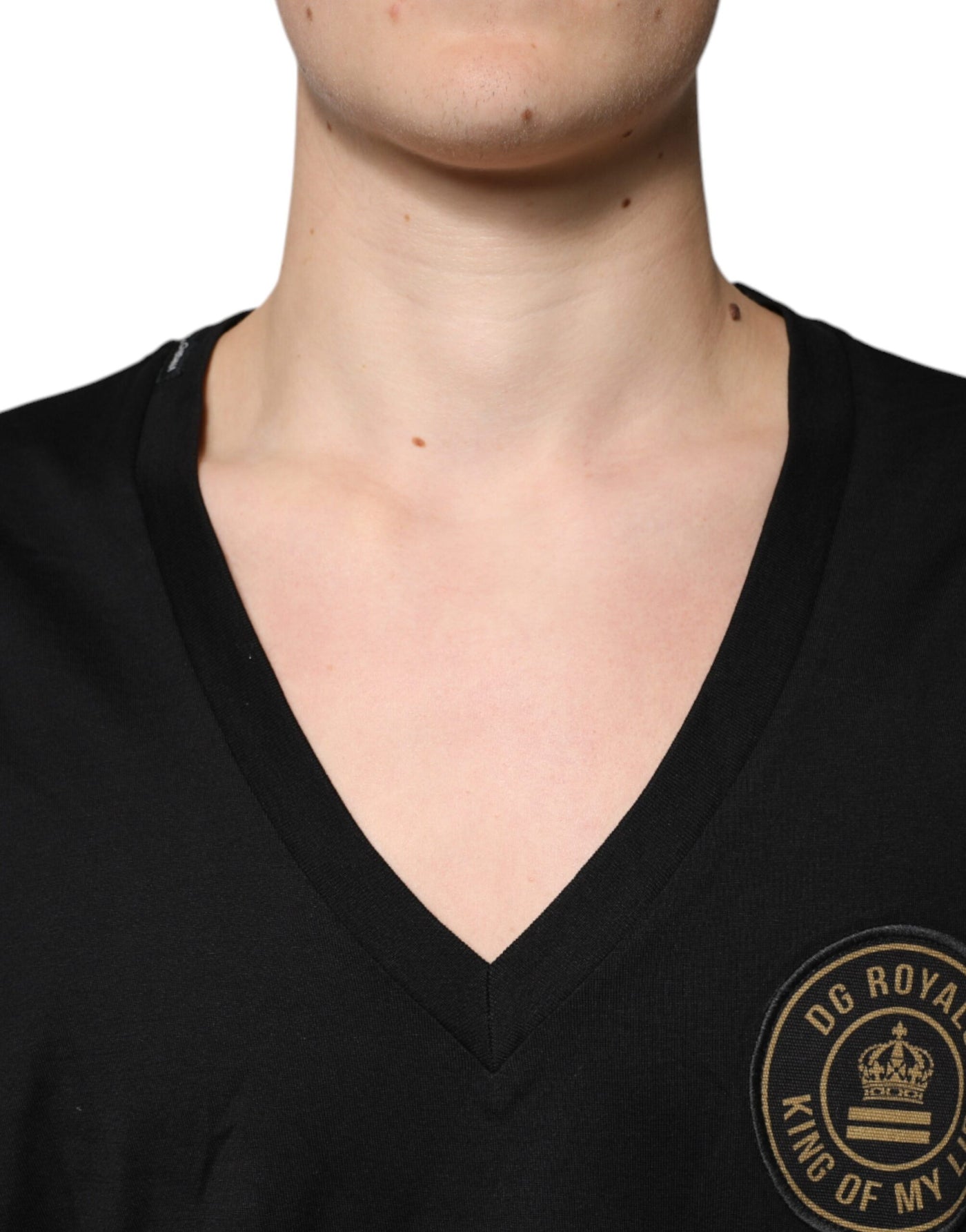 Dolce &amp; Gabbana Zwart Katoenen Logo V-hals T-shirt met Korte Mouwen