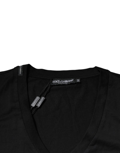 Dolce &amp; Gabbana Zwart Katoenen Logo V-hals T-shirt met Korte Mouwen