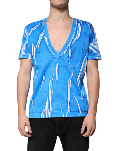 Dolce &amp; Gabbana Blauw Katoenen V-hals T-shirt met Korte Mouwen