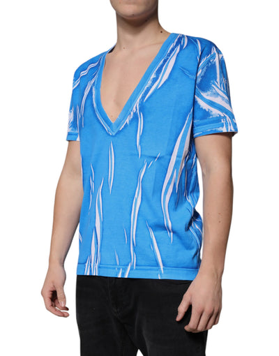 Dolce &amp; Gabbana Blauw Katoenen V-hals T-shirt met Korte Mouwen