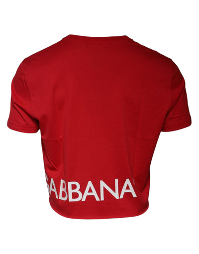 Dolce &amp; Gabbana Rood Logo Print Cropped Crew Neck T-shirt