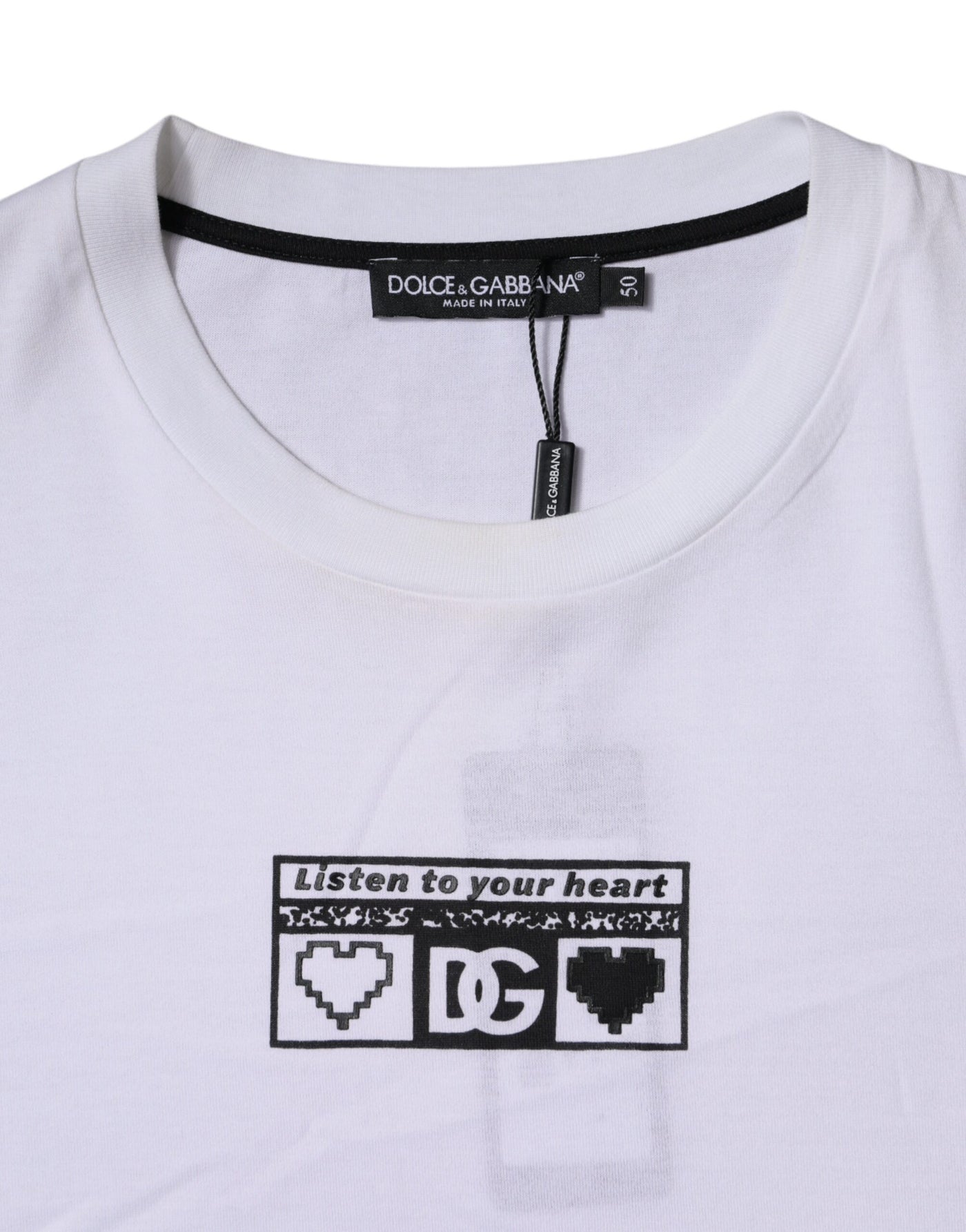 T-shirt ras du cou en coton blanc avec logo imprimé Dolce &amp; Gabbana