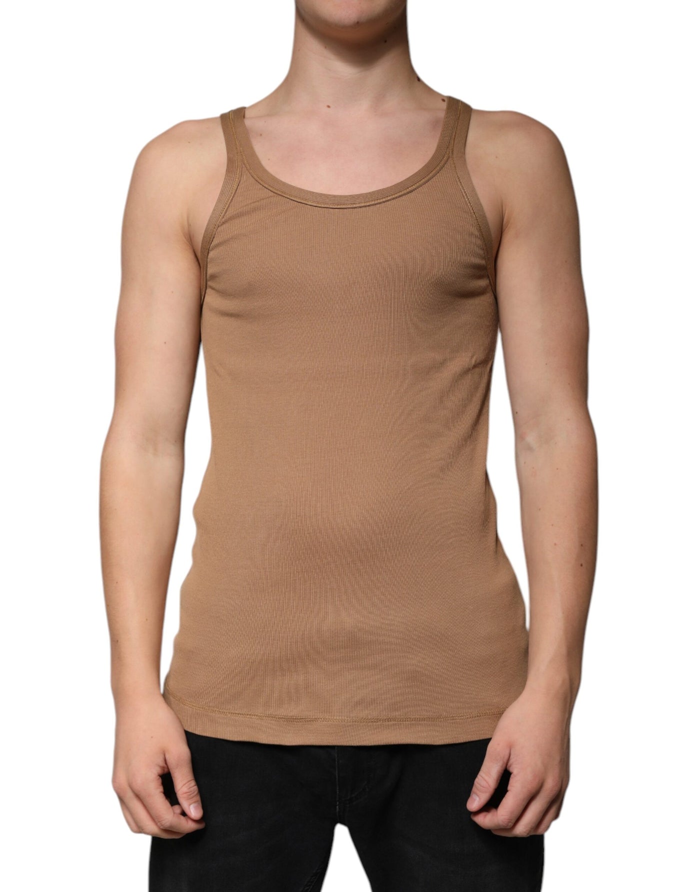 Dolce &amp; Gabbana Bruin Katoenen Mouwloos Tanktopje met Ronde Hals