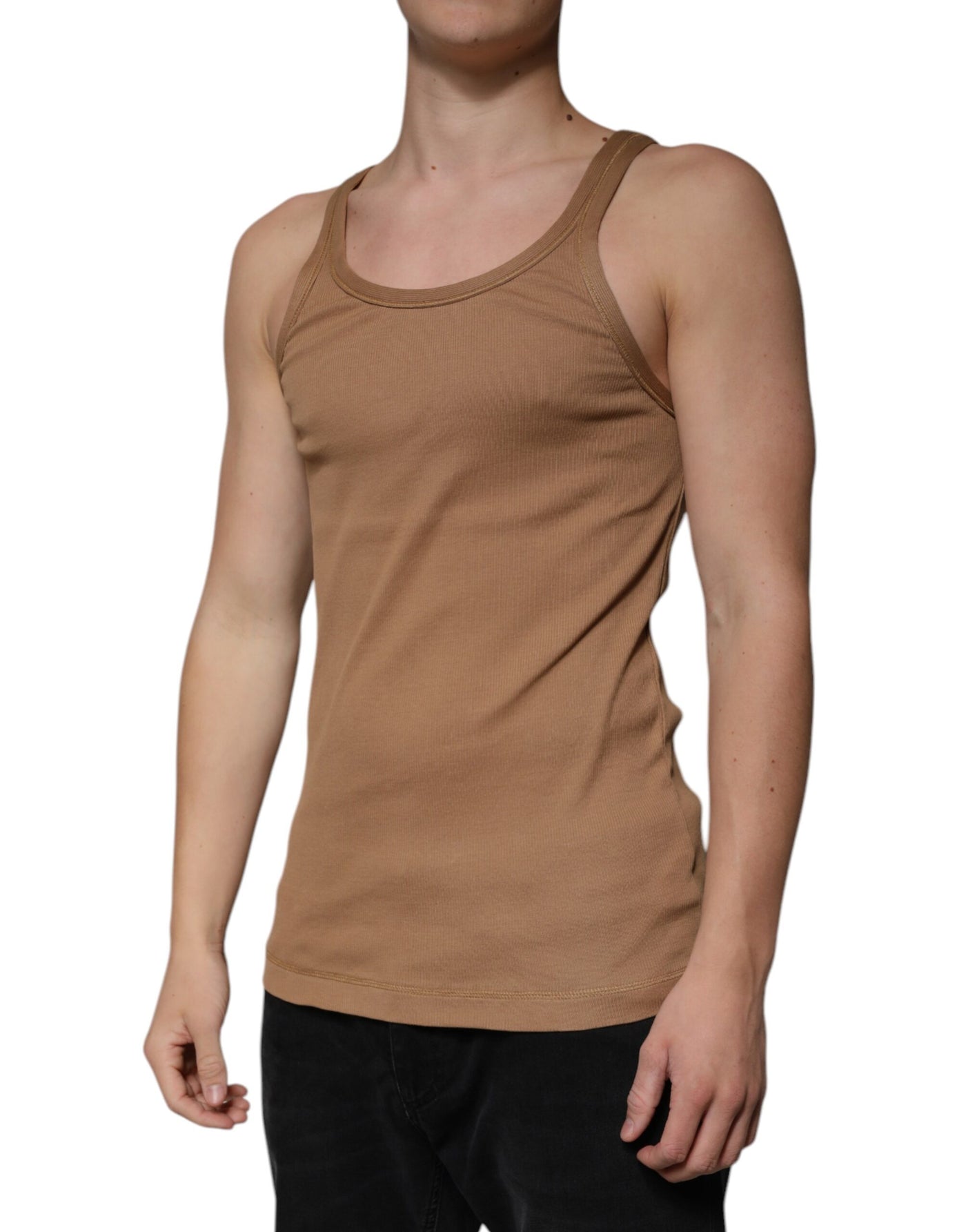 Dolce &amp; Gabbana Bruin Katoenen Mouwloos Tanktopje met Ronde Hals