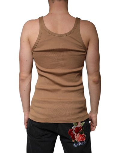 Dolce &amp; Gabbana Bruin Katoenen Mouwloos Tanktopje met Ronde Hals