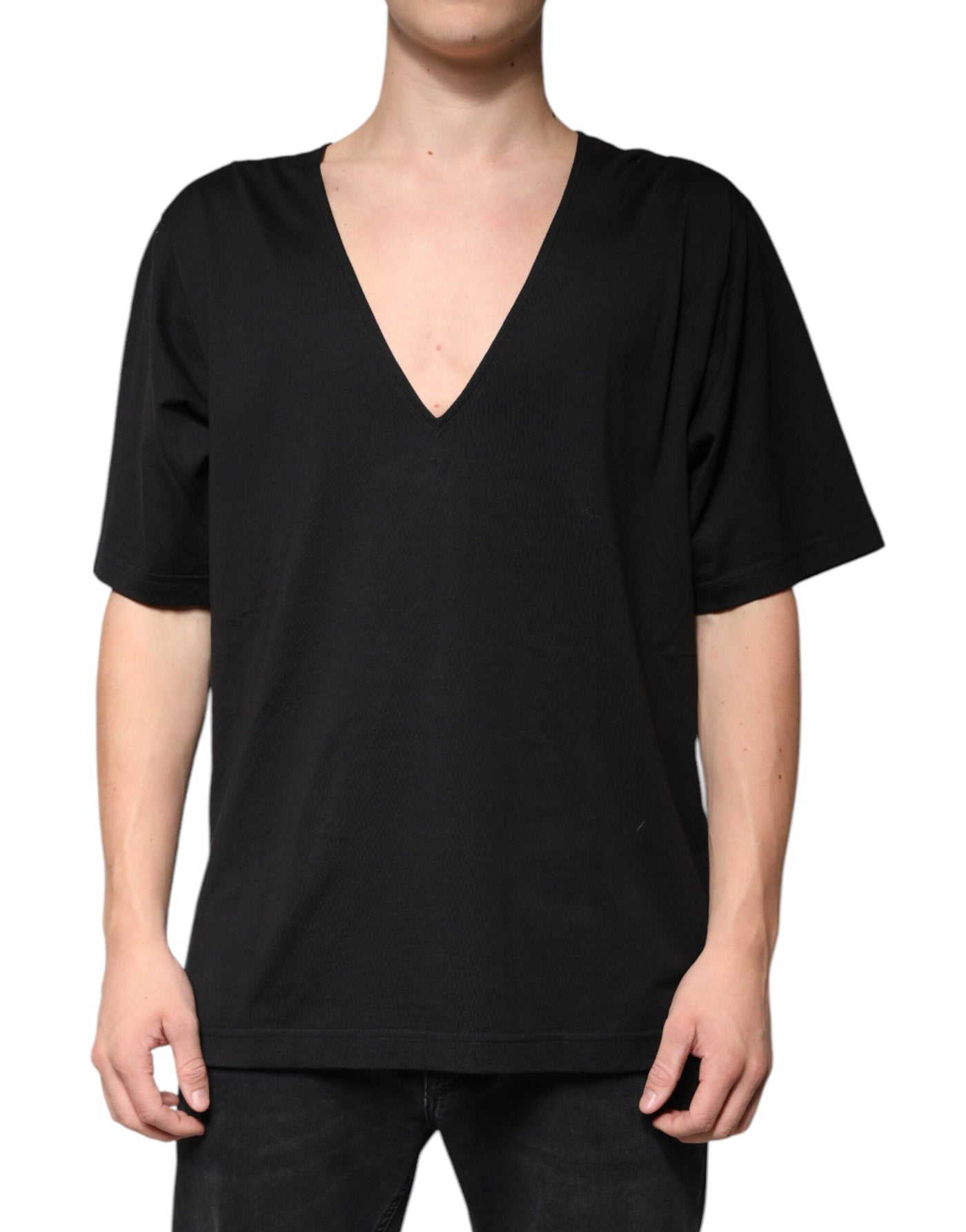 Dolce &amp; Gabbana Zwart Katoenen V-hals T-shirt met Korte Mouwen