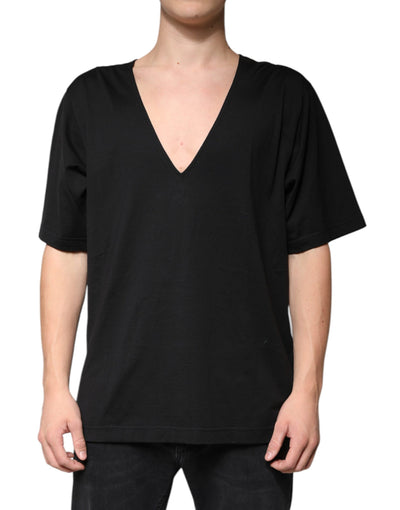 Dolce &amp; Gabbana Zwart Katoenen V-hals T-shirt met Korte Mouwen