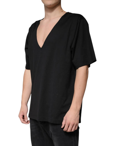 Dolce &amp; Gabbana Zwart Katoenen V-hals T-shirt met Korte Mouwen