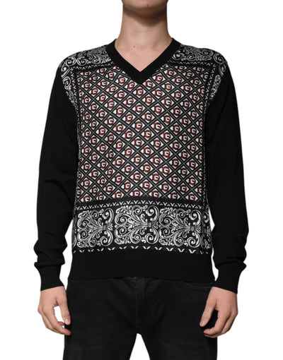 Pull col V en laine à logo noir Dolce &amp; Gabbana