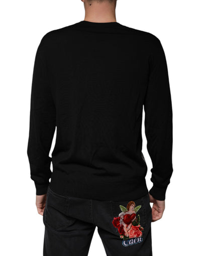 Pull col V en laine à logo noir Dolce &amp; Gabbana