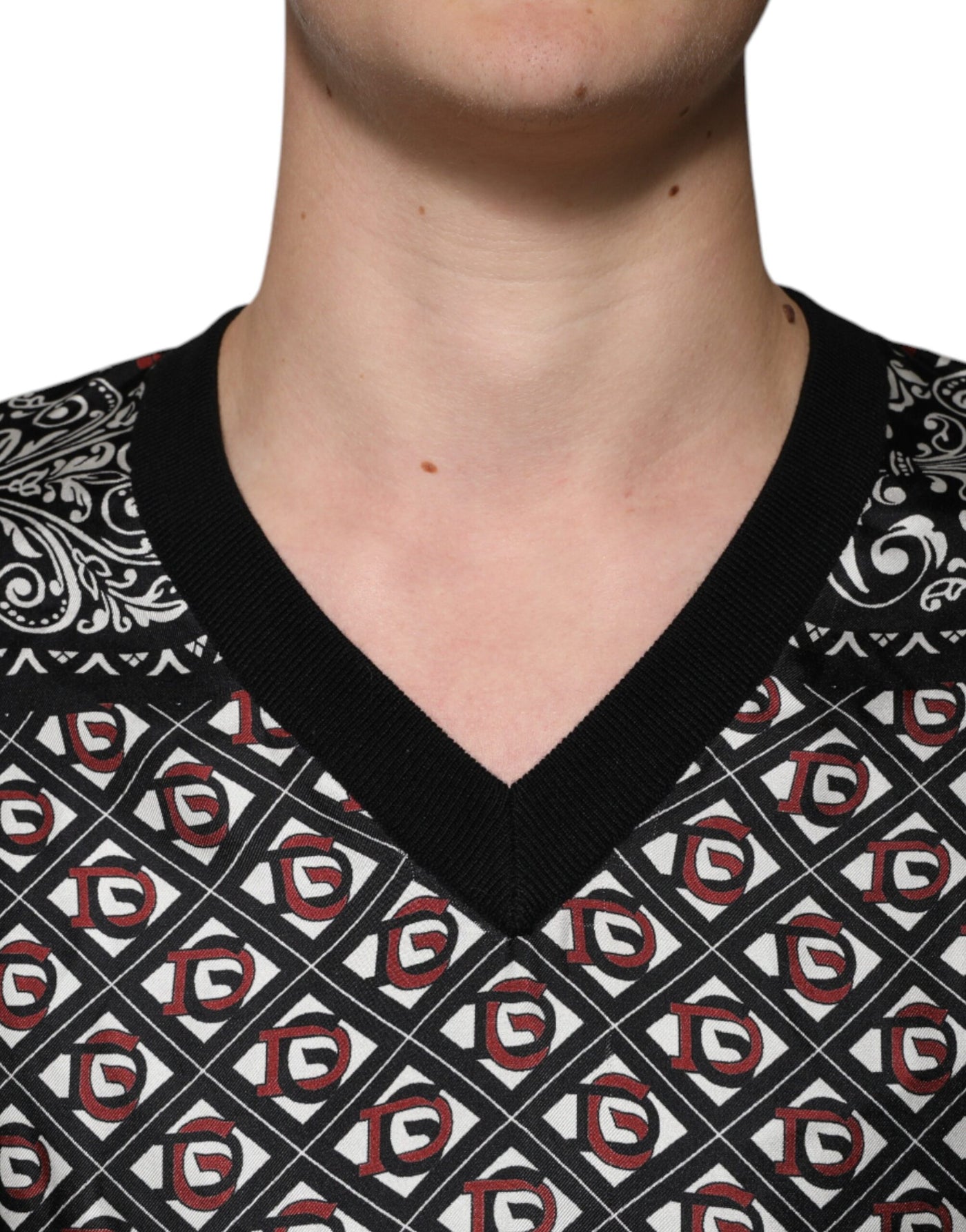 Pull col V en laine à logo noir Dolce &amp; Gabbana