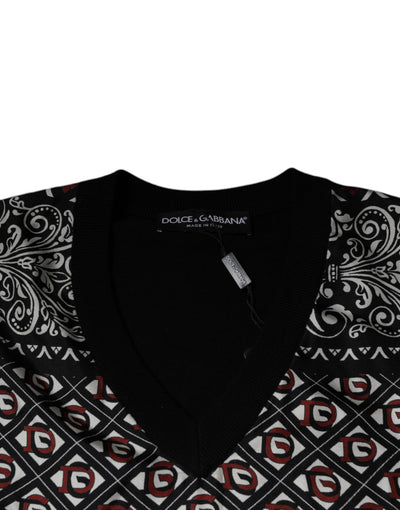 Pull col V en laine à logo noir Dolce &amp; Gabbana