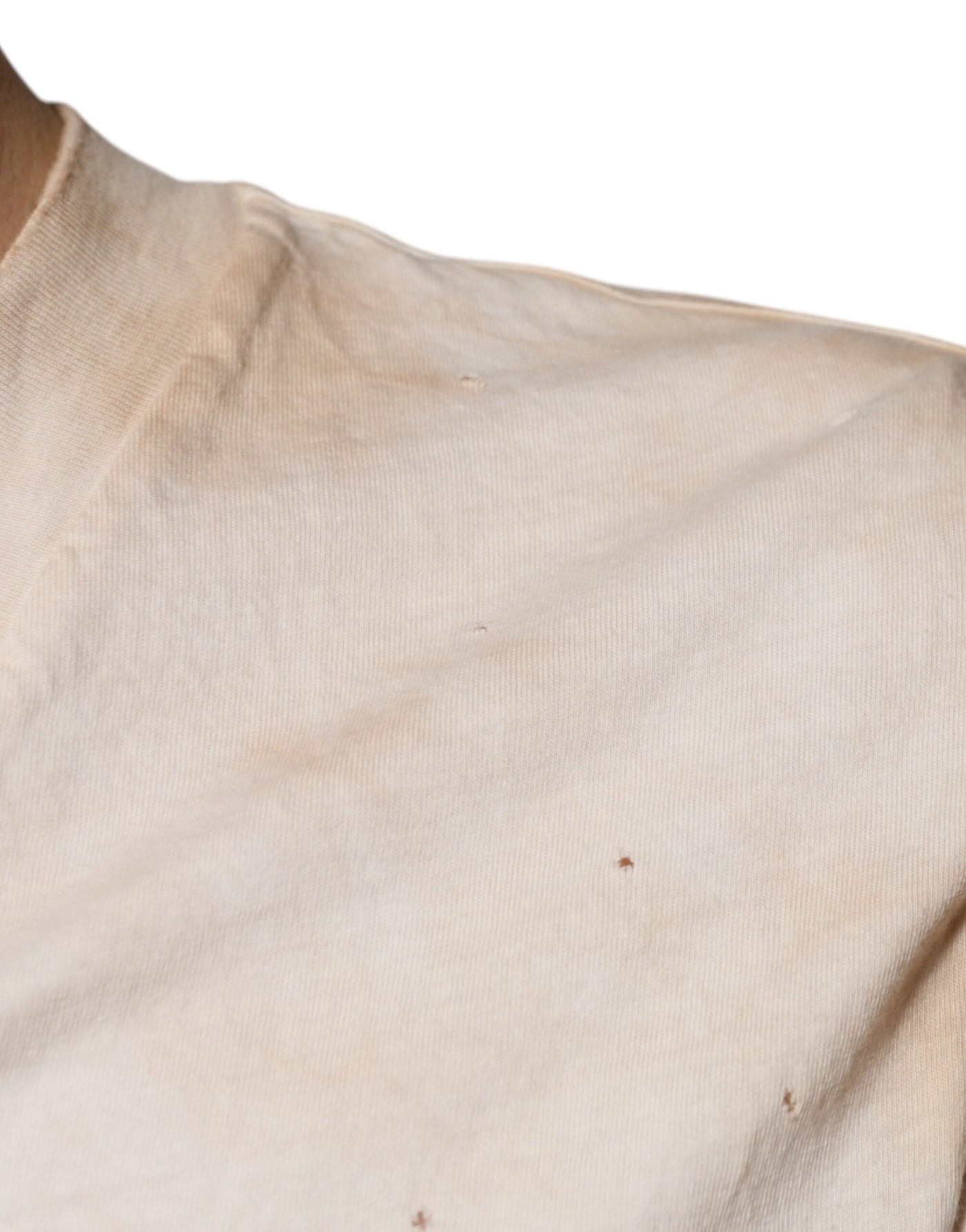 T-shirt col V en coton beige à imprimé graphique Dolce &amp; Gabbana
