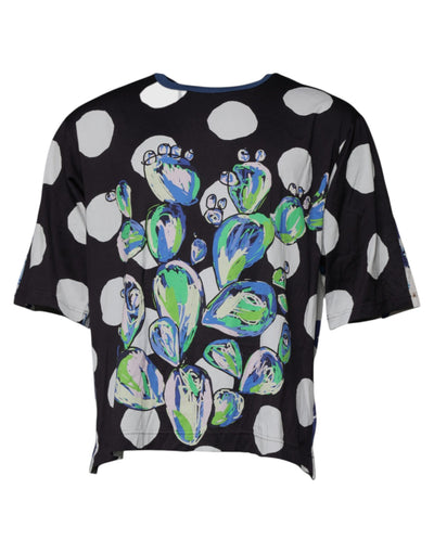 Dolce &amp; Gabbana Zwart Wit Bedrukt Katoenen T-shirt met Ronde Hals