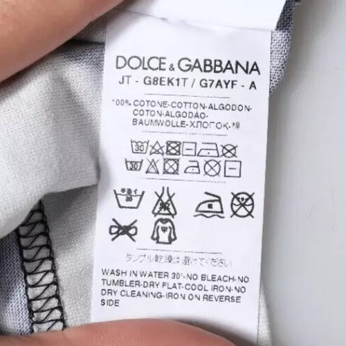 Dolce &amp; Gabbana Zwart Wit Bedrukt Katoenen T-shirt met Ronde Hals