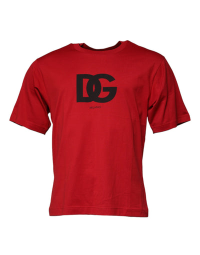 T-shirt ras du cou en coton à imprimé logo rouge Dolce &amp; Gabbana