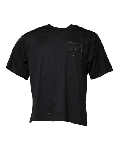 Dolce &amp; Gabbana Zwart DG Logo Print Katoenen T-shirt met Ronde Hals